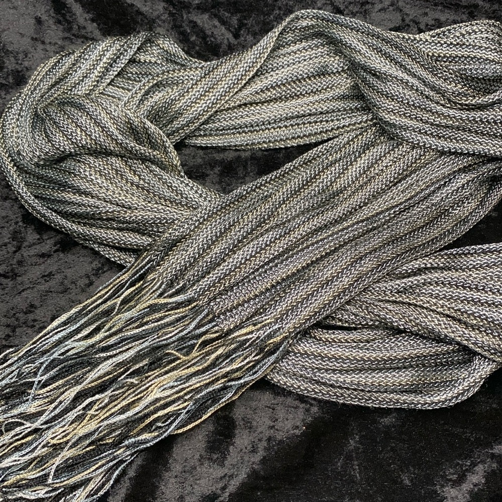 Black, grey, silver & gold, fringe scarf